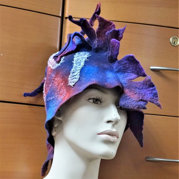 FELTED WOOL UNIQUE HANDMADE HAT GIFT FOR WOMEN main image 8